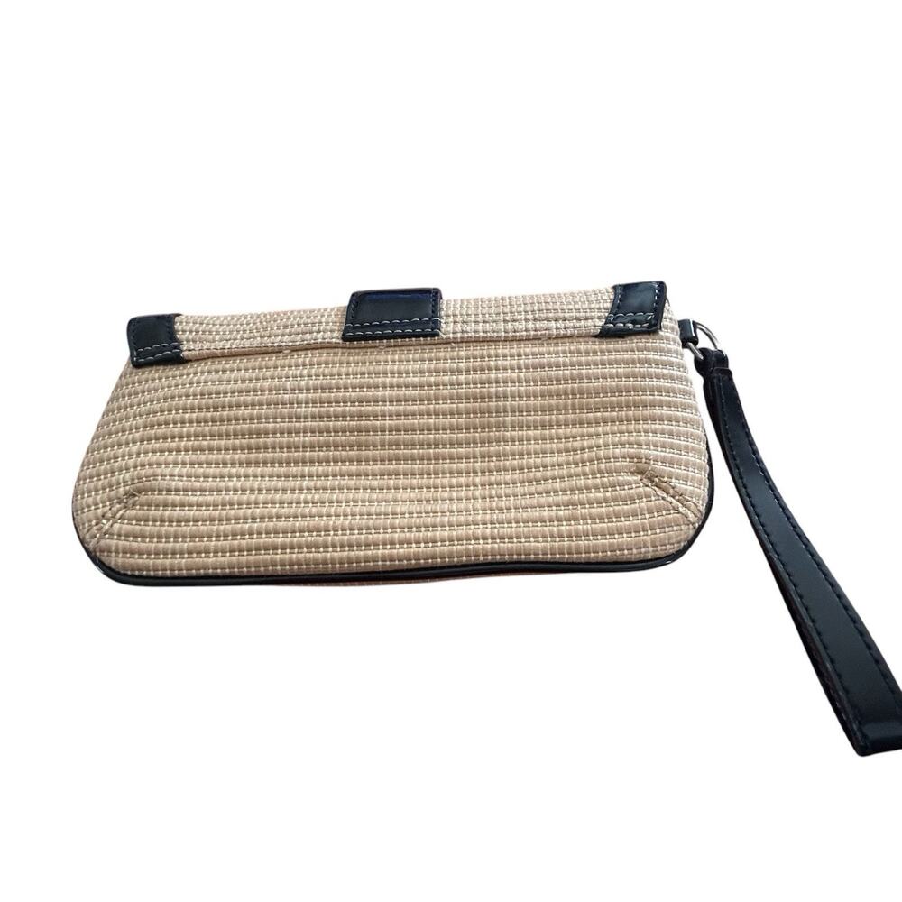 Ann Taylor Wicker Almond/Black Patent Leather Clutch With Silver Buckle Size OS - Picture 3 of 10